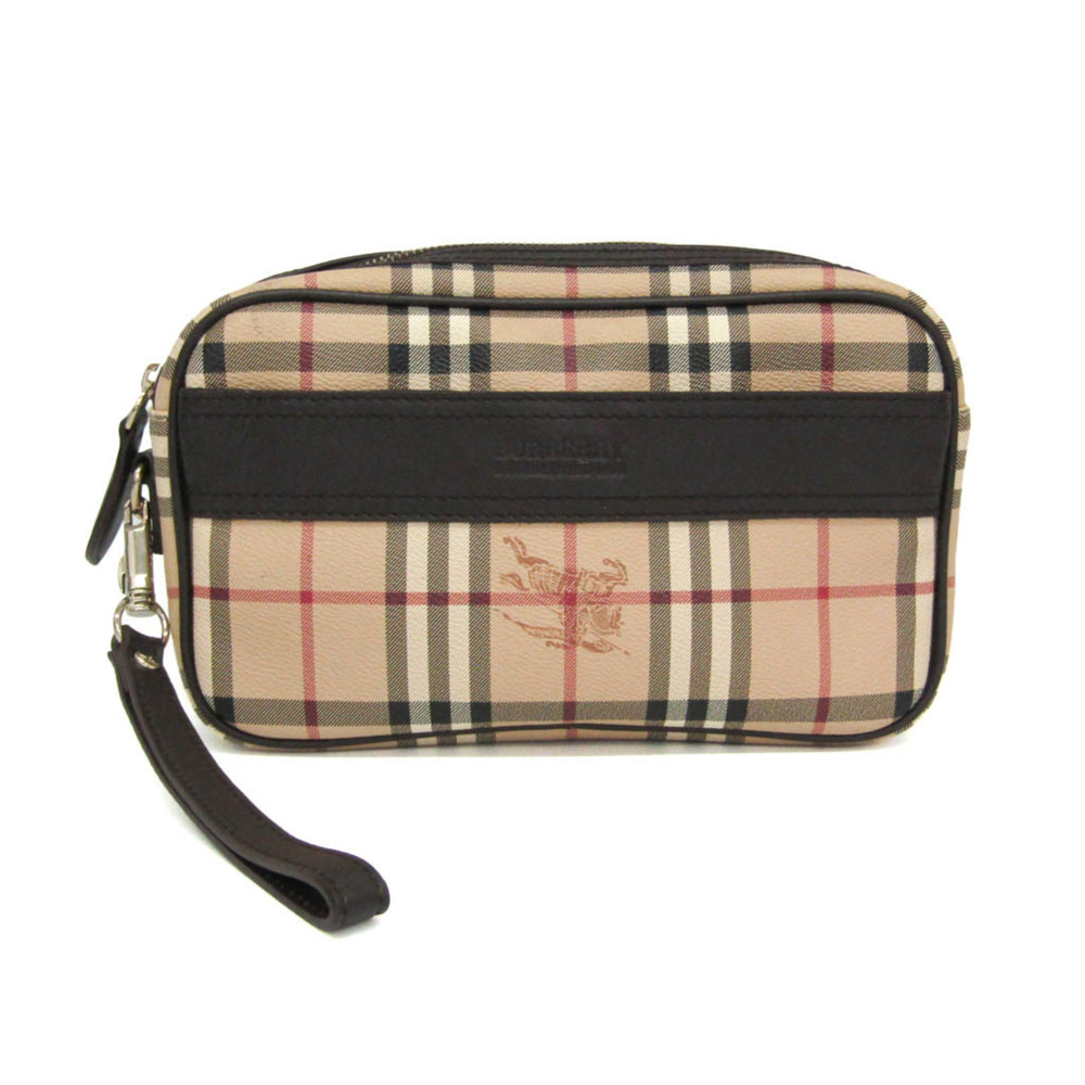 Burberry Novacheck Men,Women Coated Canvas,Leather Clutch Bag Beige,Brown